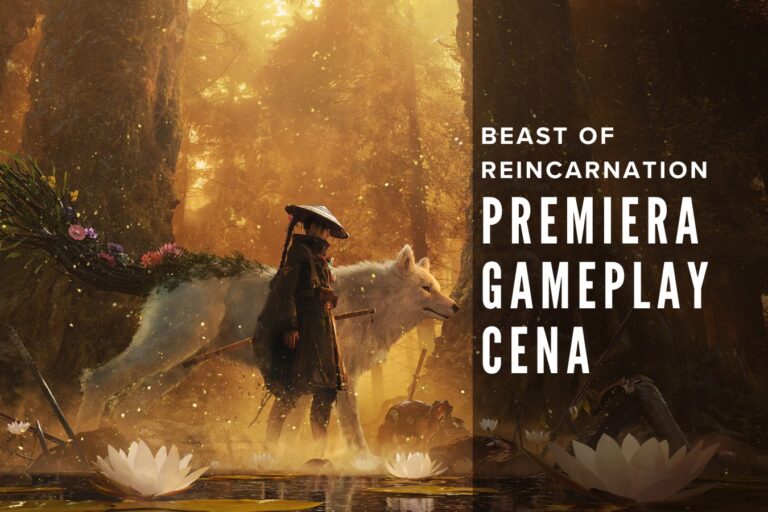 grafika z gry beast of reincarnation przedstawiająca głównych bohaterów w złotej scenerii dzikiej przyrody