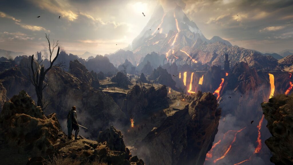 shadow of war krajobraz Mordoru z Górą Przeznaczenia w tle